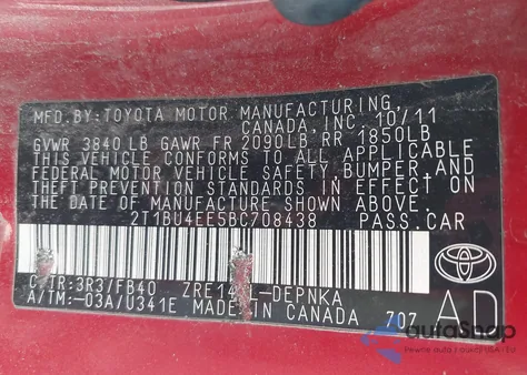 2011 Toyota Corolla S/Le from USA, damaged, VIN 2T1BU4EE5BC708438